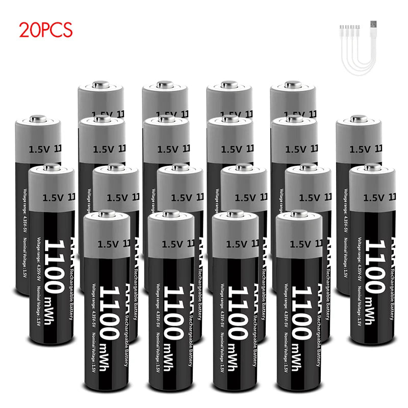 MATOV USB Li-ion AAA Rechargeable Battery Aaa 1.5V 1100mWh Lithium Batteries with 4-in-1 USB Cable for Toys Camera Flashlight