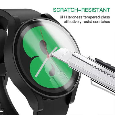 Glass+case for Samsung Galaxy Watch 4/5/6 44mm 40mm,All-Around Screen Protector Hard PC Bumper Tempered Glass for Galaxy watch 6