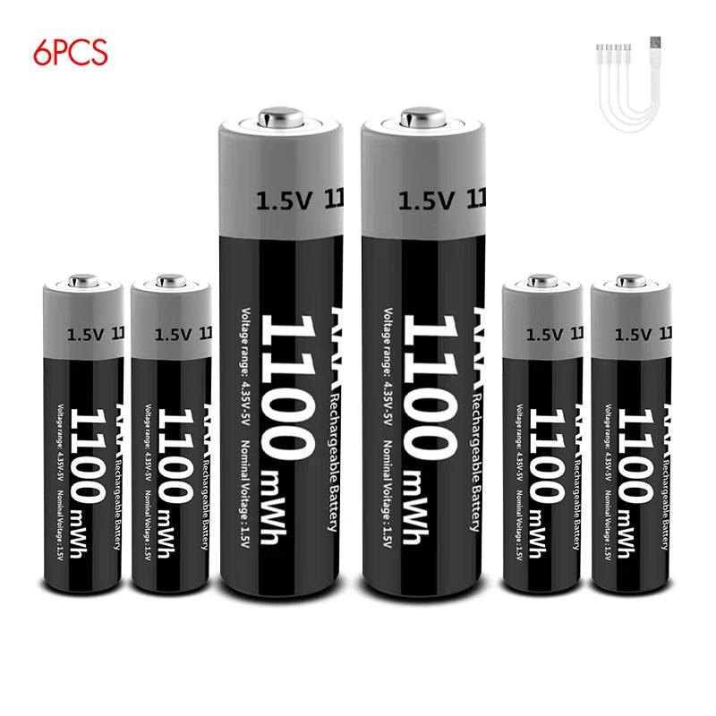 MATOV USB Li-ion AAA Rechargeable Battery Aaa 1.5V 1100mWh Lithium Batteries with 4-in-1 USB Cable for Toys Camera Flashlight
