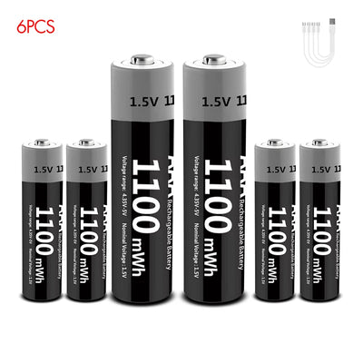 MATOV USB Li-ion AAA Rechargeable Battery Aaa 1.5V 1100mWh Lithium Batteries with 4-in-1 USB Cable for Toys Camera Flashlight