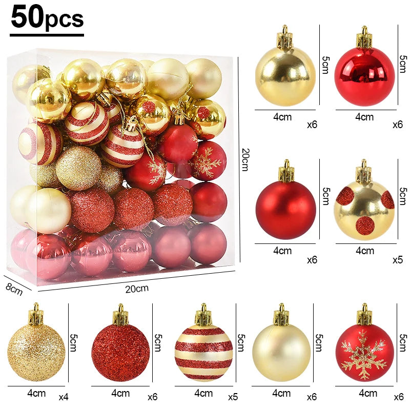 50Pcs/box 4cm Christmas Balls Ornament Xmas Tree Hanging Bauble Pendant 2024 Christmas Decoration for Home 2025 New Year Gifts