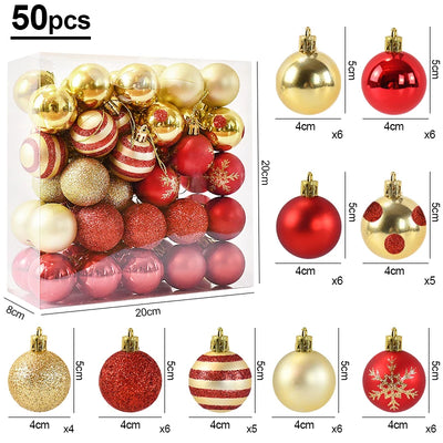 50Pcs/box 4cm Christmas Balls Ornament Xmas Tree Hanging Bauble Pendant 2024 Christmas Decoration for Home 2025 New Year Gifts