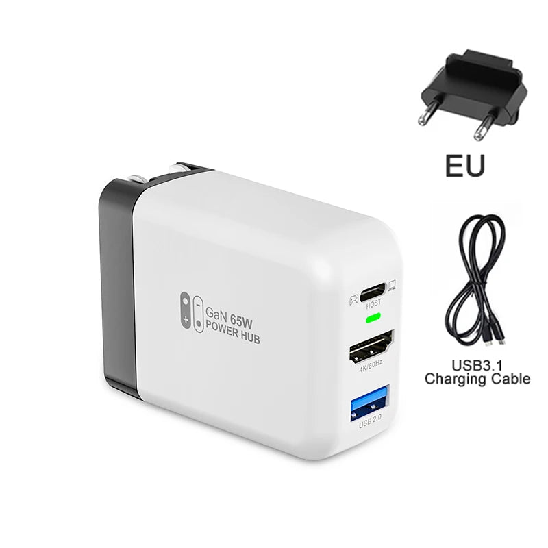 Switch Dock 65W GaN USB C Charger Power 4K HDMI-Compatible Portable Docking Station for Nintendo Switch Laptop iPad Smart Phone