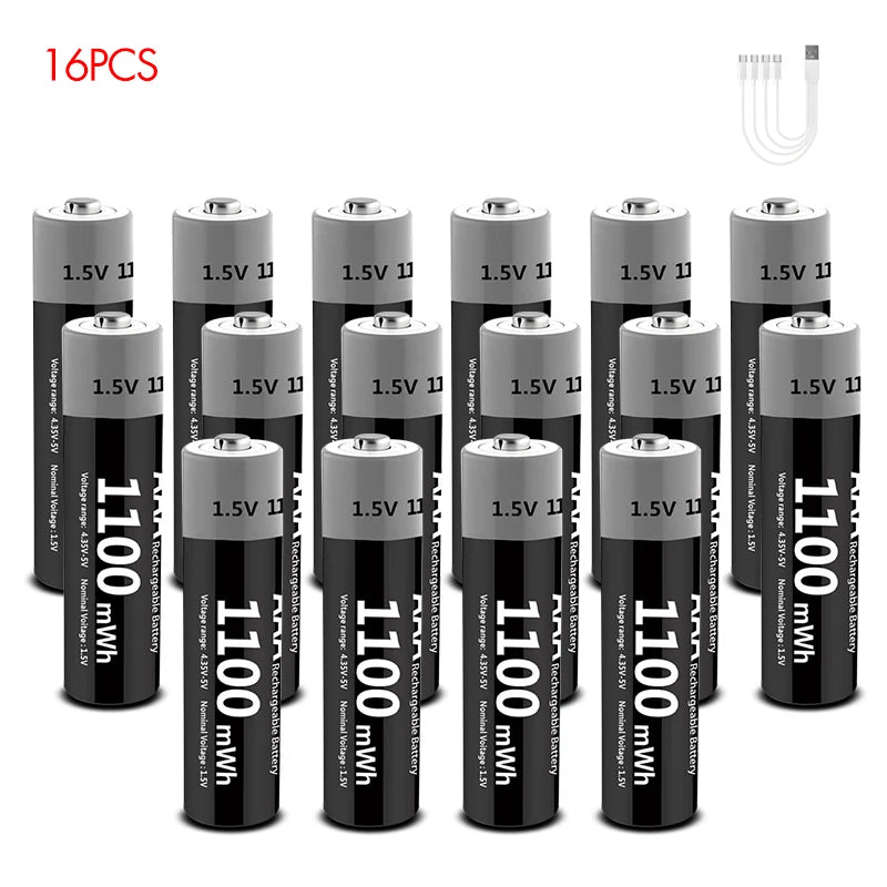 MATOV USB Li-ion AAA Rechargeable Battery Aaa 1.5V 1100mWh Lithium Batteries with 4-in-1 USB Cable for Toys Camera Flashlight