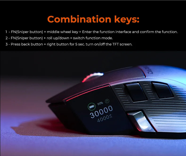Dareu A980ProMax 8Khz Wireless Wired Mouse Tri-Mode AIM-750 30000 DPI Rechargeable TFT Display for PC Laptop Gamer