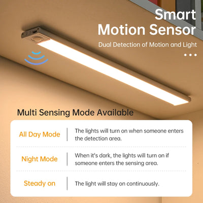 Led night light sensor de movimento sem fio usb armário luz noturna lâmpada para armário de cozinha quarto guarda-roupa 20/30/40/60cm