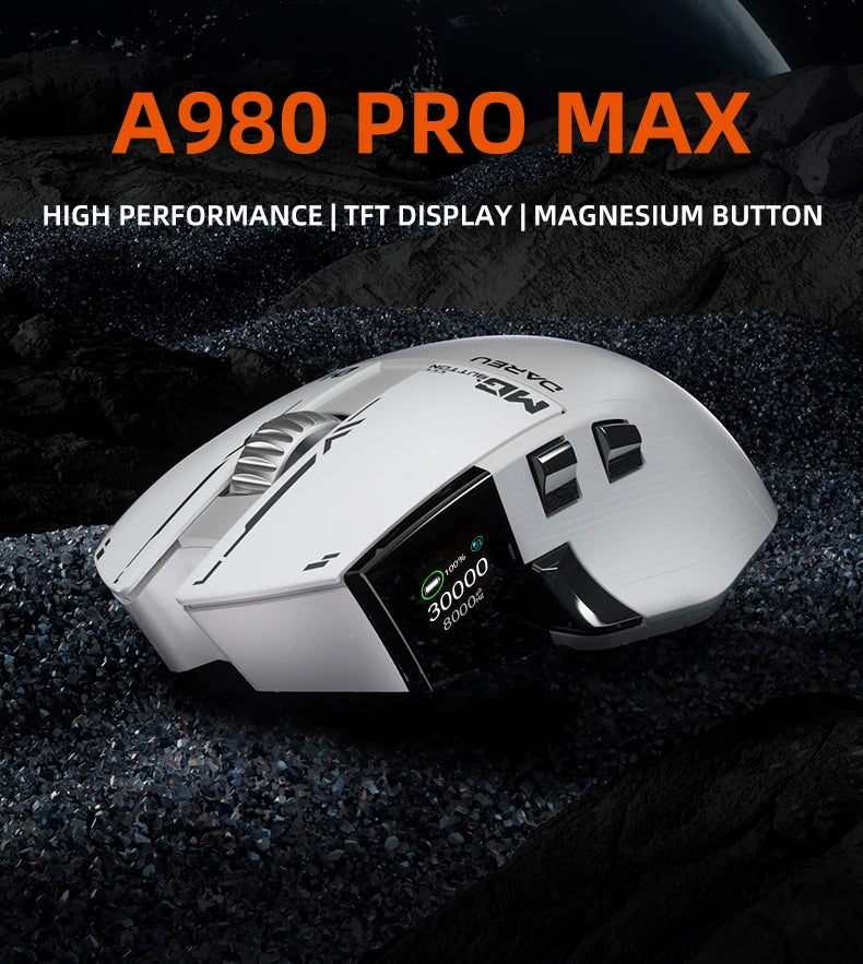 Dareu A980ProMax 8Khz Wireless Wired Mouse Tri-Mode AIM-750 30000 DPI Rechargeable TFT Display for PC Laptop Gamer