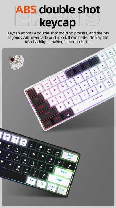 DAREU EK861S RGB Wired Mechanical Keyboard 61 Keys Red Switches ABS Keycaps N-key Rollover with Magnetic Feet