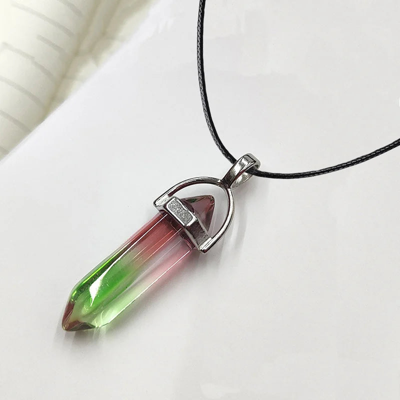 2023 Hexagonal Column Quartz Necklaces Turquoises Pink Crystal Pendent Necklace For Women Chain Natural Stone Choker Jewelry