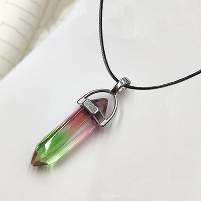 2023 Hexagonal Column Quartz Necklaces Turquoises Pink Crystal Pendent Necklace For Women Chain Natural Stone Choker Jewelry