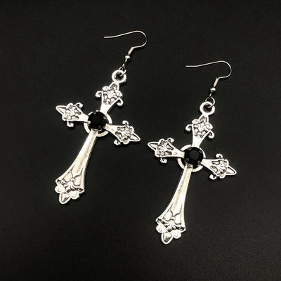 Large Detailed Cross Drill Pendant Jewel Necklace Silver Color Tone Gothic Punk Jewellery Fashion Charm Statement Women Gift(Red