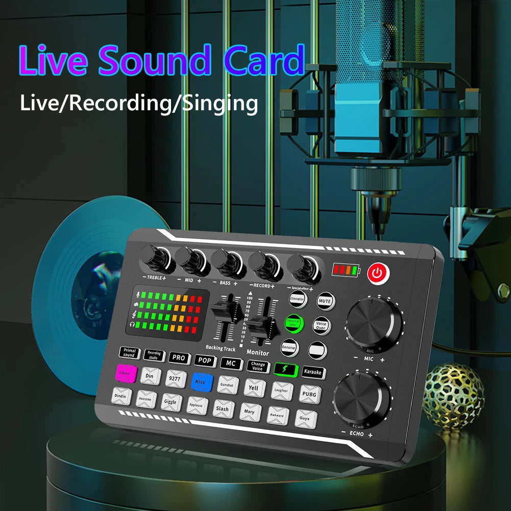 F998 Sound Card Professional Bluetooth-Compatible Studio Record For Phone PC Audio Mixing Console Amplifier Live Music Mixer