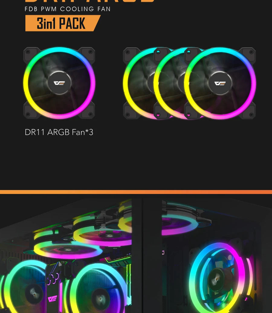 Darkflash DR11 Rgb Fan Ventoinha PC Controladora 120mm Computer Case Fan Kit 6pin Water Cooler CPU Cooling Fans Argb Ventilador