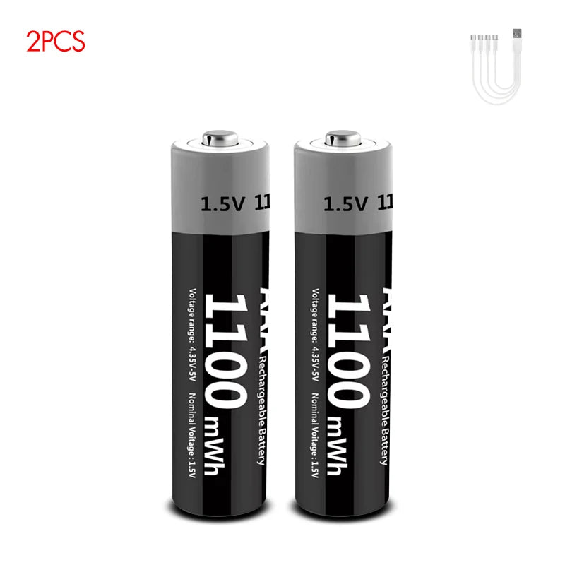 MATOV USB Li-ion AAA Rechargeable Battery Aaa 1.5V 1100mWh Lithium Batteries with 4-in-1 USB Cable for Toys Camera Flashlight