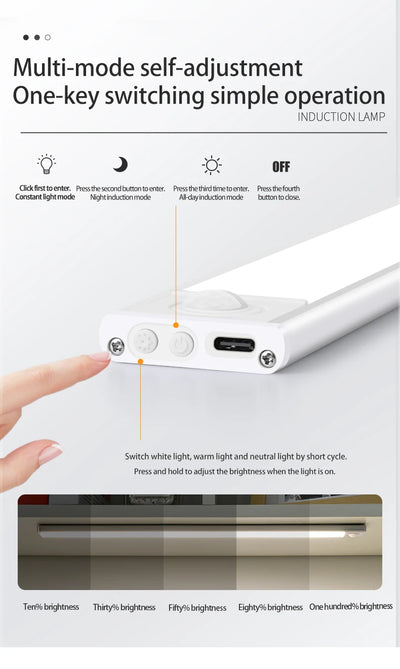 Led night light sensor de movimento sem fio usb armário luz noturna lâmpada para armário de cozinha quarto guarda-roupa 20/30/40/60cm