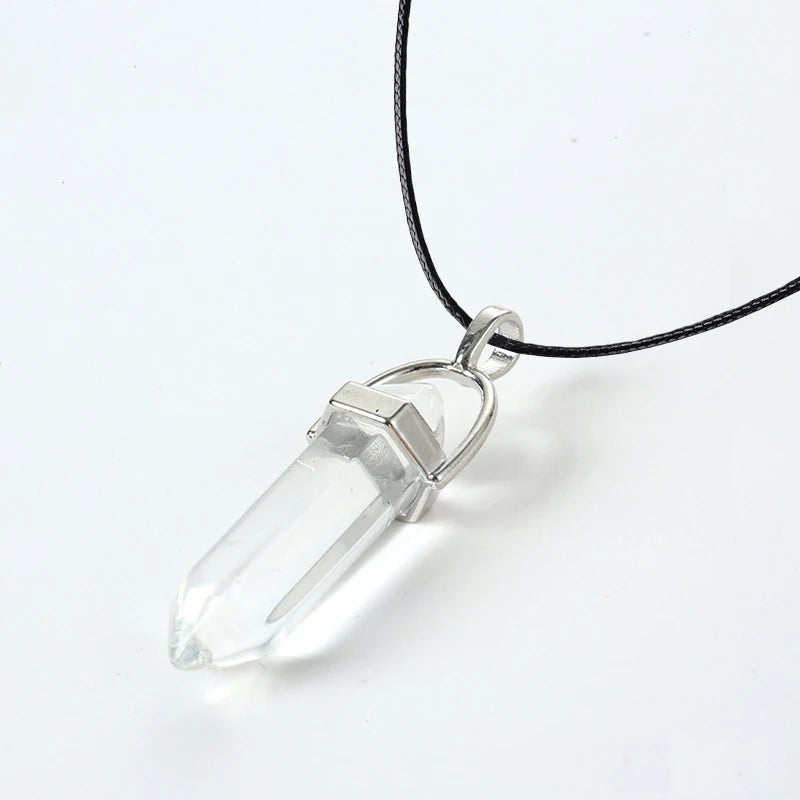2023 Hexagonal Column Quartz Necklaces Turquoises Pink Crystal Pendent Necklace For Women Chain Natural Stone Choker Jewelry