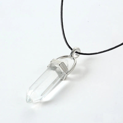 2023 Hexagonal Column Quartz Necklaces Turquoises Pink Crystal Pendent Necklace For Women Chain Natural Stone Choker Jewelry