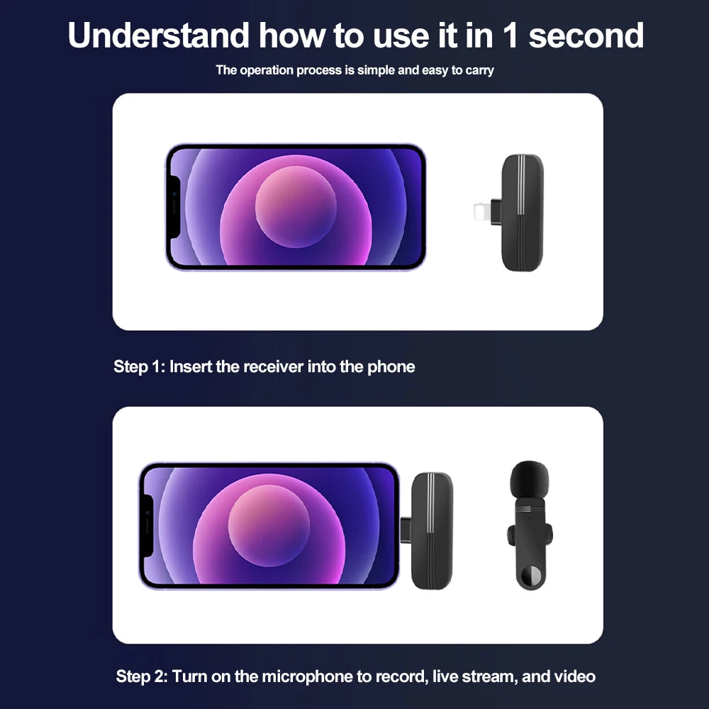 Wireless Lavalier Microphone Audio Video Recording Mini Mic For iPhone Android Laptop Live Gaming Mobile Phone Microphone