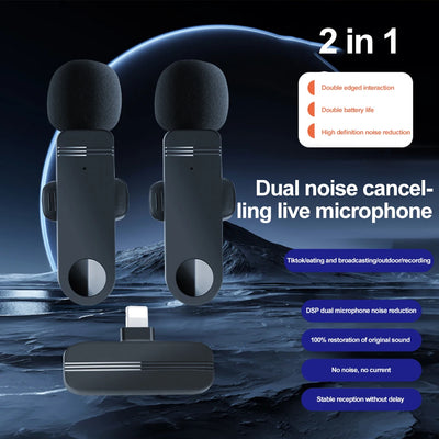 Wireless Lavalier Microphone Audio Video Recording Mini Mic For iPhone Android Laptop Live Gaming Mobile Phone Microphone