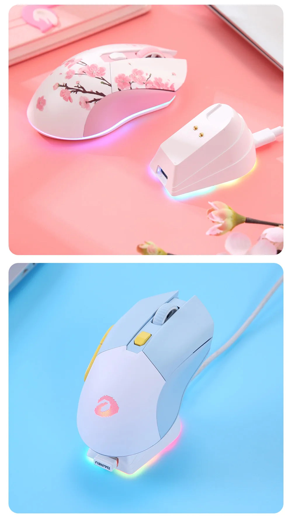 DAREU Dual Modes Gamer Mouse RGB 2.4G Wireless Wired Gaming Mice Built-in 930mAh Recharging Battery with Macro Set for PC Laptop