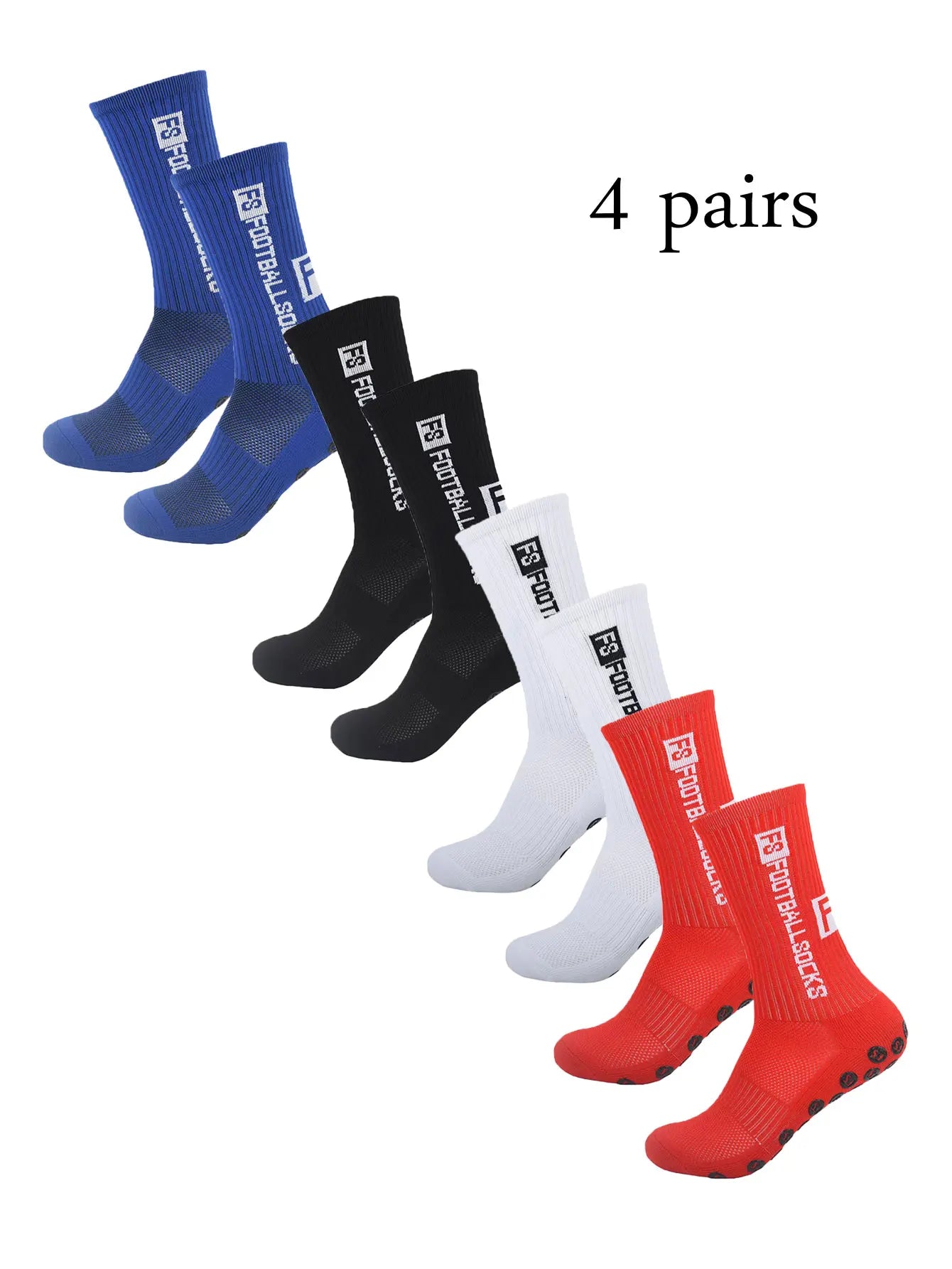 Grip Soccer Socks Anti Slip Non Slip Men's Athletic Socks for Football Basketball Sports, 4 Pair