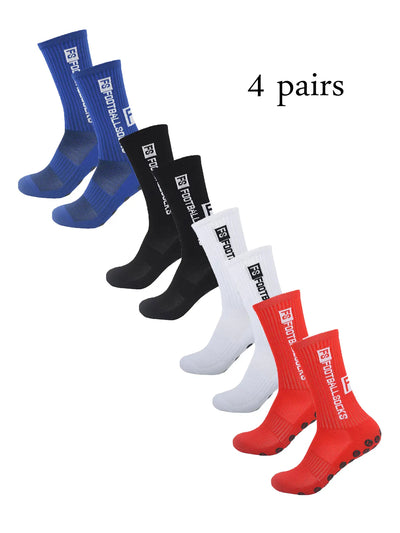 Grip Soccer Socks Anti Slip Non Slip Men's Athletic Socks for Football Basketball Sports, 4 Pair
