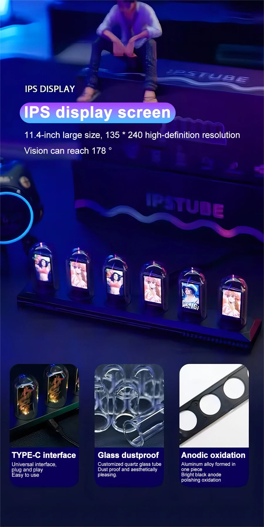Nixie Tube Clock Night Light IPS RGB Glow Color App Control DIY Screen Digital Tube Clock For Bedroom
