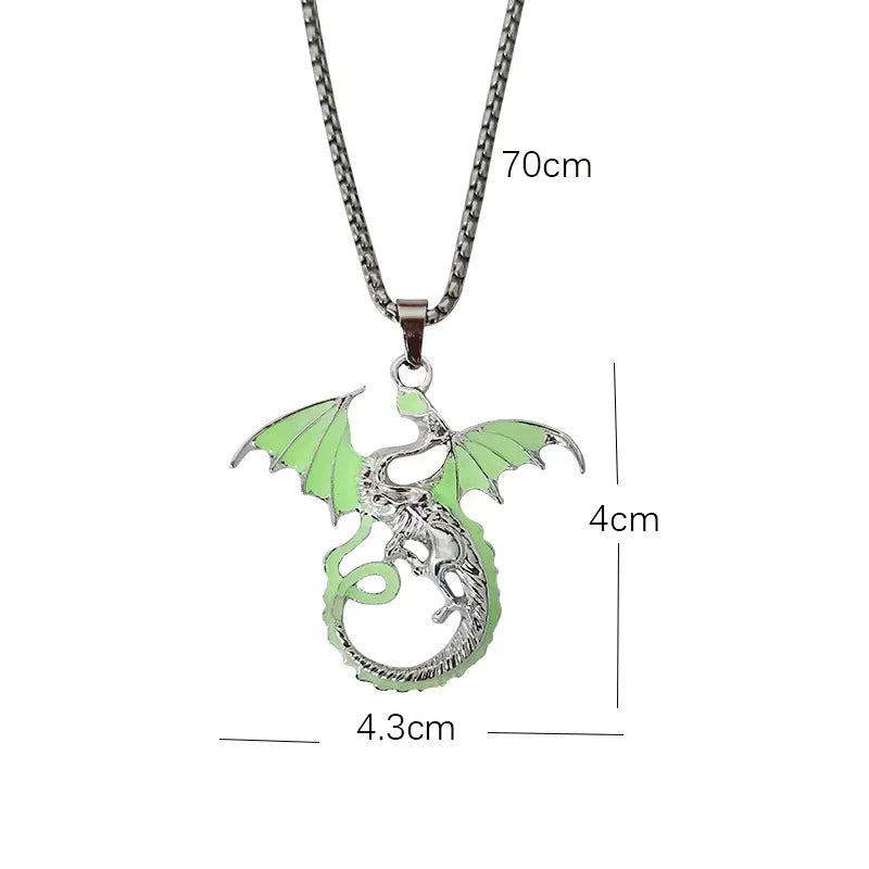 Luminous Dragon Necklace punk Glowing Night Fluorescence Antique Silver Plated Glow In The Dark Necklace for Men Women Party