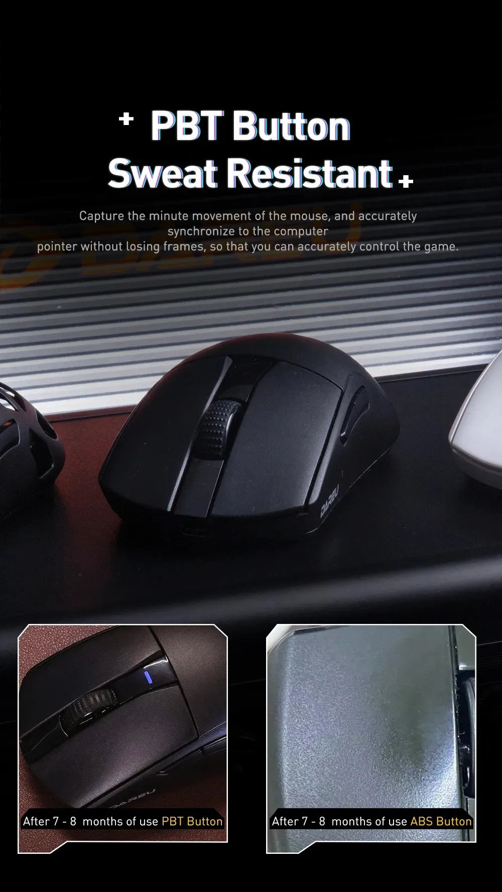 DAREU 4KHz Tri-mode 2.4G Wireless Wired PBT Mouse PAW3395 26000 DPI RGB 6 Programmable Buttons Rechargeable for PC Laptop Gamer