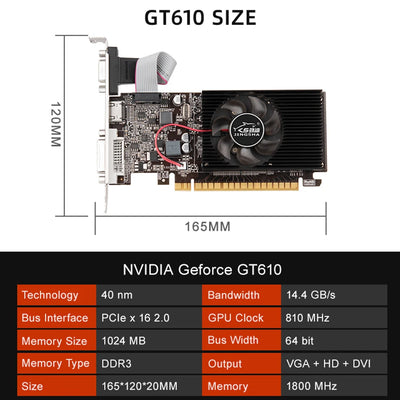 GT610 Video Card 1/2GB PCIE X16 2.0 NVIDIA GeForce GT 610 DDR3 Graphics Card VGA HD DVI 64Bit 1800MHz GT610 GPU Graphics Card
