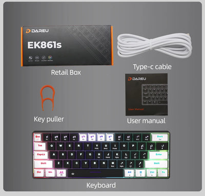 DAREU EK861S RGB Wired Mechanical Keyboard 61 Keys Red Switches ABS Keycaps N-key Rollover with Magnetic Feet