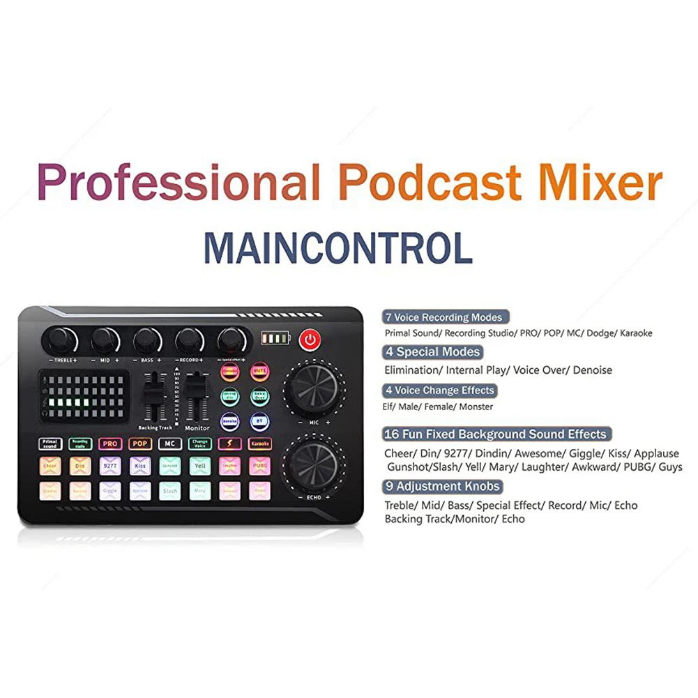 F998 Sound Card Professional Bluetooth-Compatible Studio Record For Phone PC Audio Mixing Console Amplifier Live Music Mixer