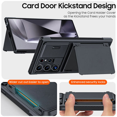 For Samsung Galaxy S24 Ultra Frosted Anti-Slip Matte Shockproof Airbag Wallet Phone Case Slide Camera Cover Full Coverage Case