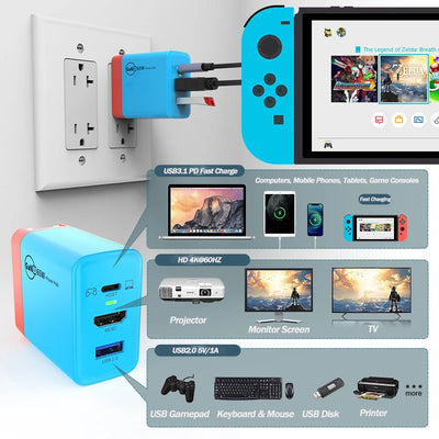 Switch Dock 65W GaN USB C Charger Power 4K HDMI-Compatible Portable Docking Station for Nintendo Switch Laptop iPad Smart Phone