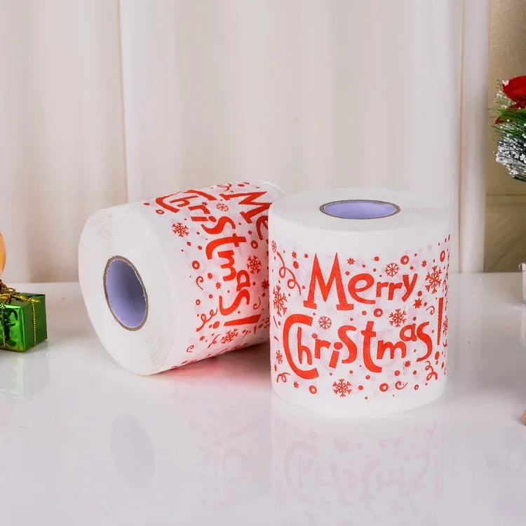 1Roll Christmas Toilet Paper Festival Theme Printed Wood Pulp Toilet Paper Festive Gifts Roll Santa Claus Reindeer Decor Supplie