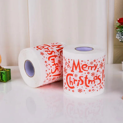 1Roll Christmas Toilet Paper Festival Theme Printed Wood Pulp Toilet Paper Festive Gifts Roll Santa Claus Reindeer Decor Supplie