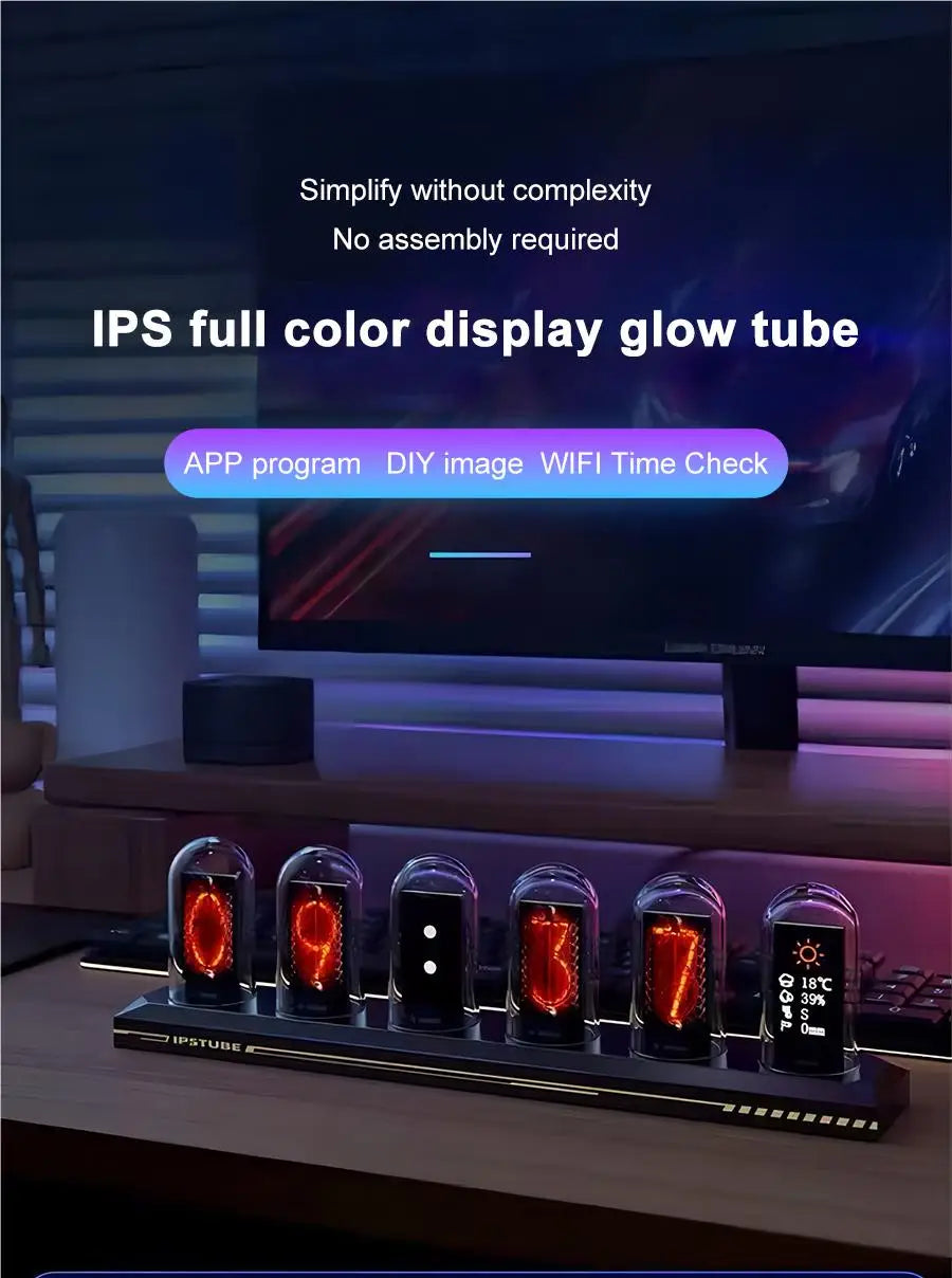 Nixie Tube Clock Night Light IPS RGB Glow Color App Control DIY Screen Digital Tube Clock For Bedroom