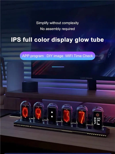 Nixie Tube Clock Night Light IPS RGB Glow Color App Control DIY Screen Digital Tube Clock For Bedroom