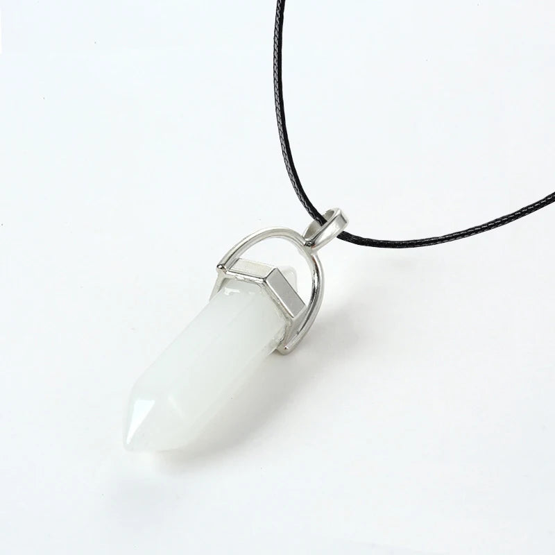 2023 Hexagonal Column Quartz Necklaces Turquoises Pink Crystal Pendent Necklace For Women Chain Natural Stone Choker Jewelry