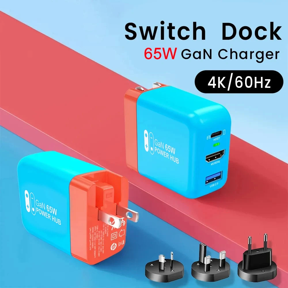 Switch Dock 65W GaN USB C Charger Power 4K HDMI-Compatible Portable Docking Station for Nintendo Switch Laptop iPad Smart Phone