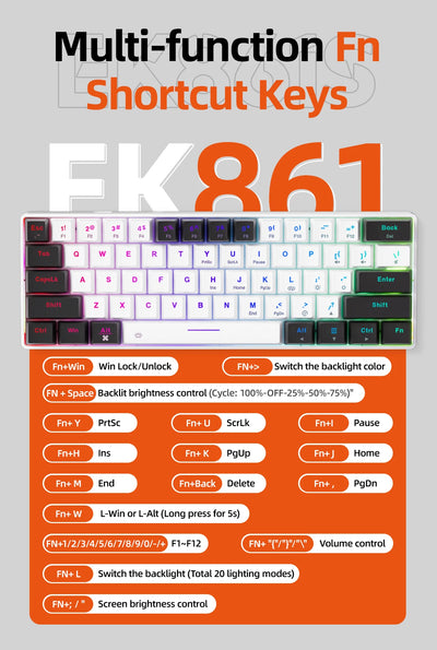DAREU EK861S RGB Wired Mechanical Keyboard 61 Keys Red Switches ABS Keycaps N-key Rollover with Magnetic Feet