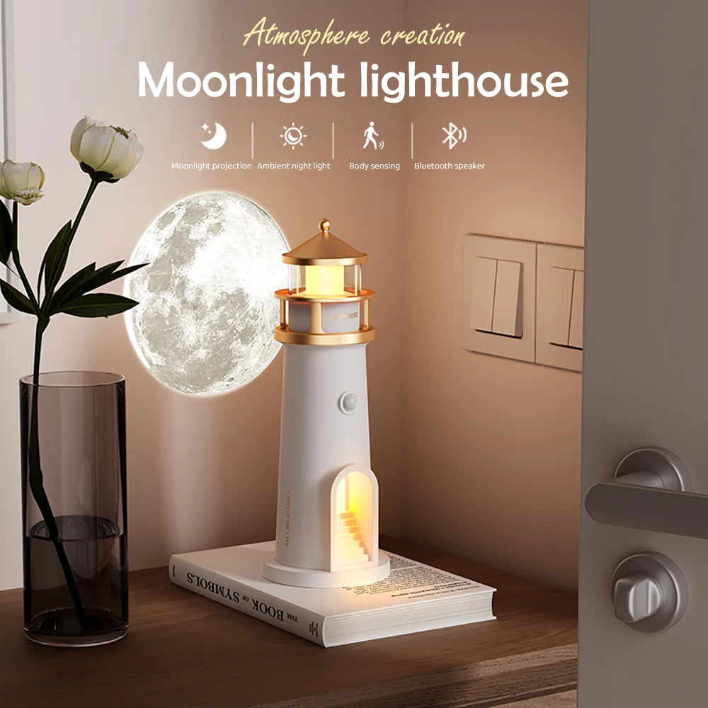 Lighthouse Ambient lights Moon Projection Light Dimmable Bluetooth Music Motion Sensor Desktop Decor Night Lights Christmas Gift