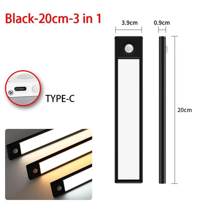 Led night light sensor de movimento sem fio usb armário luz noturna lâmpada para armário de cozinha quarto guarda-roupa 20/30/40/60cm