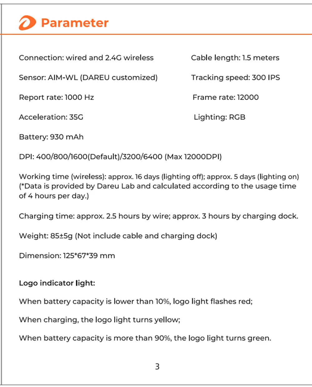 DAREU Dual Modes Gamer Mouse RGB 2.4G Wireless Wired Gaming Mice Built-in 930mAh Recharging Battery with Macro Set for PC Laptop