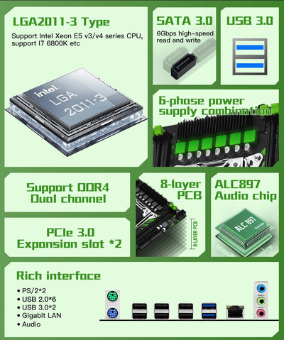 MACHINIST X99 Motherboard kit with Intel Xeon E5 2680 V3 CPU + DDR4 8GBx2 2133MHz Dual-Channel RAM Set Computer Combo X99 PR9