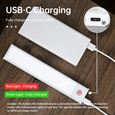Led night light sensor de movimento sem fio usb armário luz noturna lâmpada para armário de cozinha quarto guarda-roupa 20/30/40/60cm