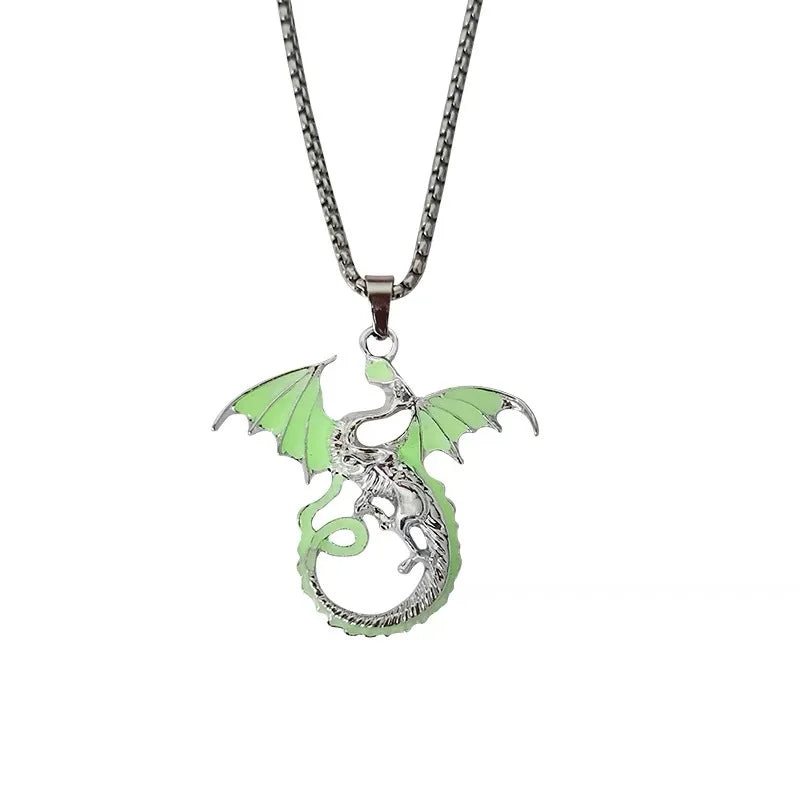 Luminous Dragon Necklace punk Glowing Night Fluorescence Antique Silver Plated Glow In The Dark Necklace for Men Women Party