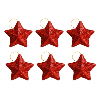 6/30PCS Christmas Glitter Star Pendant Xmas Tree Hanging Ornament Craft 5cm Plastic for Birthday Party Home Decoration Supplies