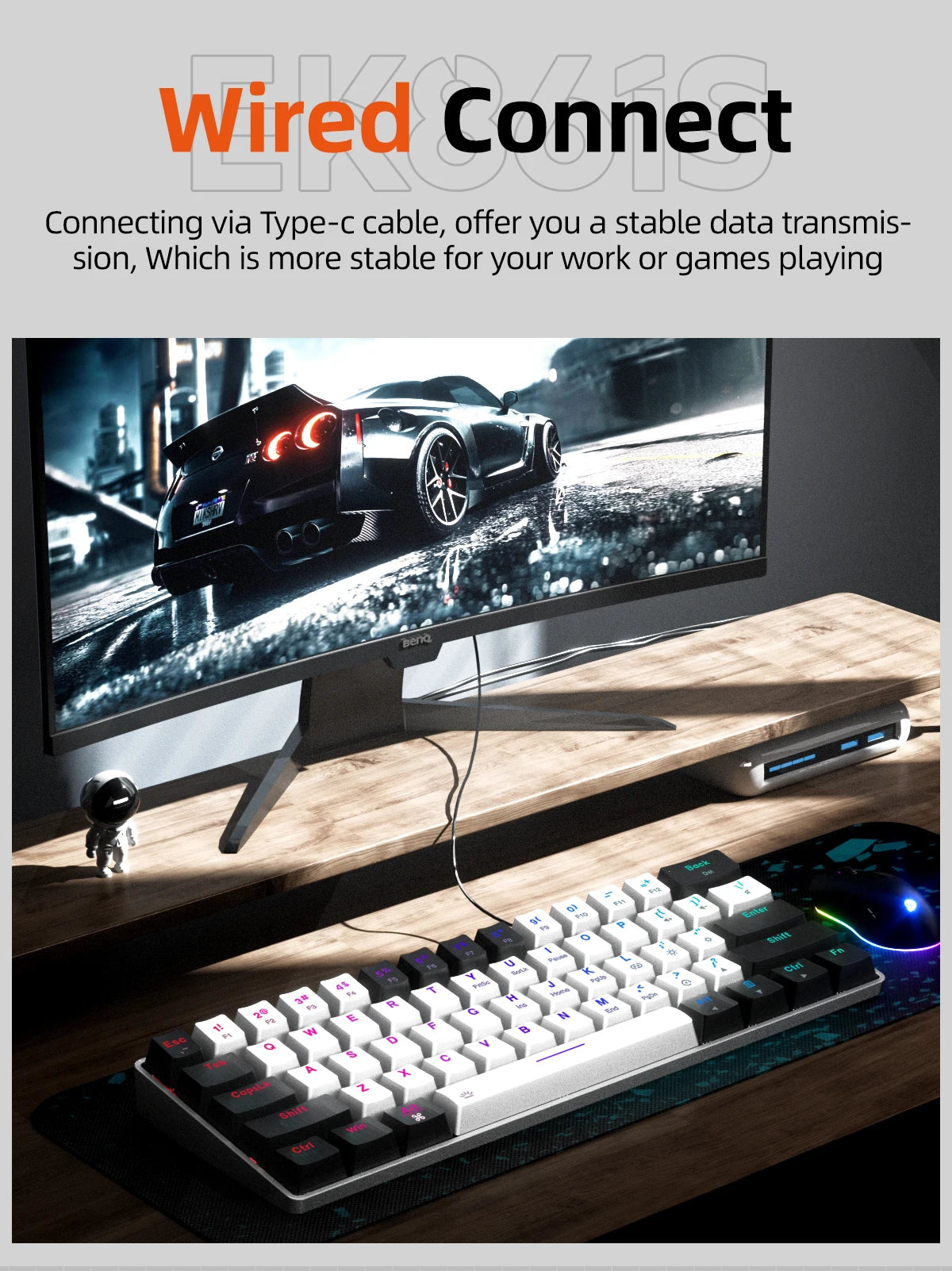 DAREU EK861S RGB Wired Mechanical Keyboard 61 Keys Red Switches ABS Keycaps N-key Rollover with Magnetic Feet