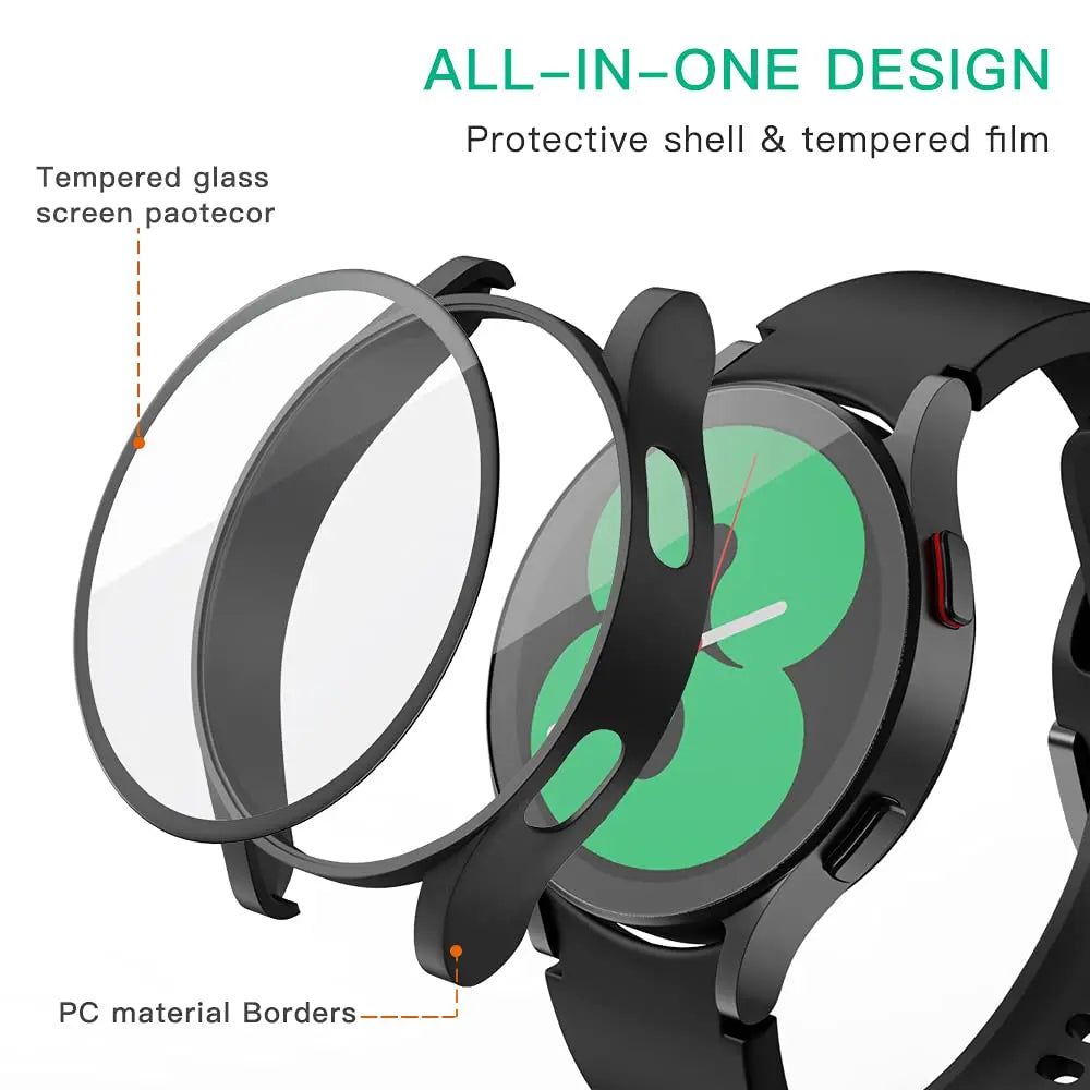 Glass+case for Samsung Galaxy Watch 4/5/6 44mm 40mm,All-Around Screen Protector Hard PC Bumper Tempered Glass for Galaxy watch 6